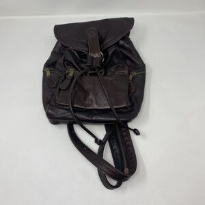 Frye Leather Backpack Bag Dark Brown Distressed Zip Pockets Multi Zip Drawstring